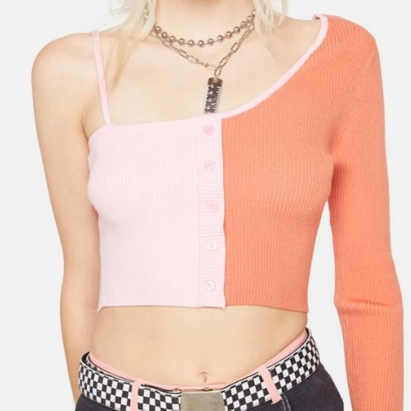 Blue Blush nwot cropped ribbed one shoulder sweater. - Picture 6 of 9